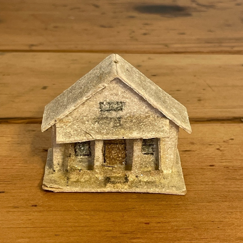 Vintage Christmas Putz Mica House Ornament Glitter Czechoslovakia Miniature